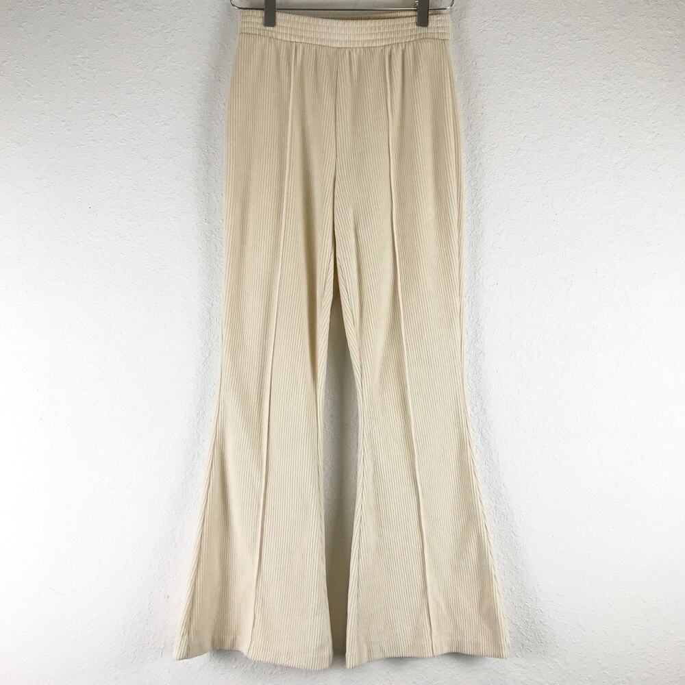 Aerie Groove-On Ribbed Velour Flare Pant Pull-On Cream Soft Boho Size XS Short